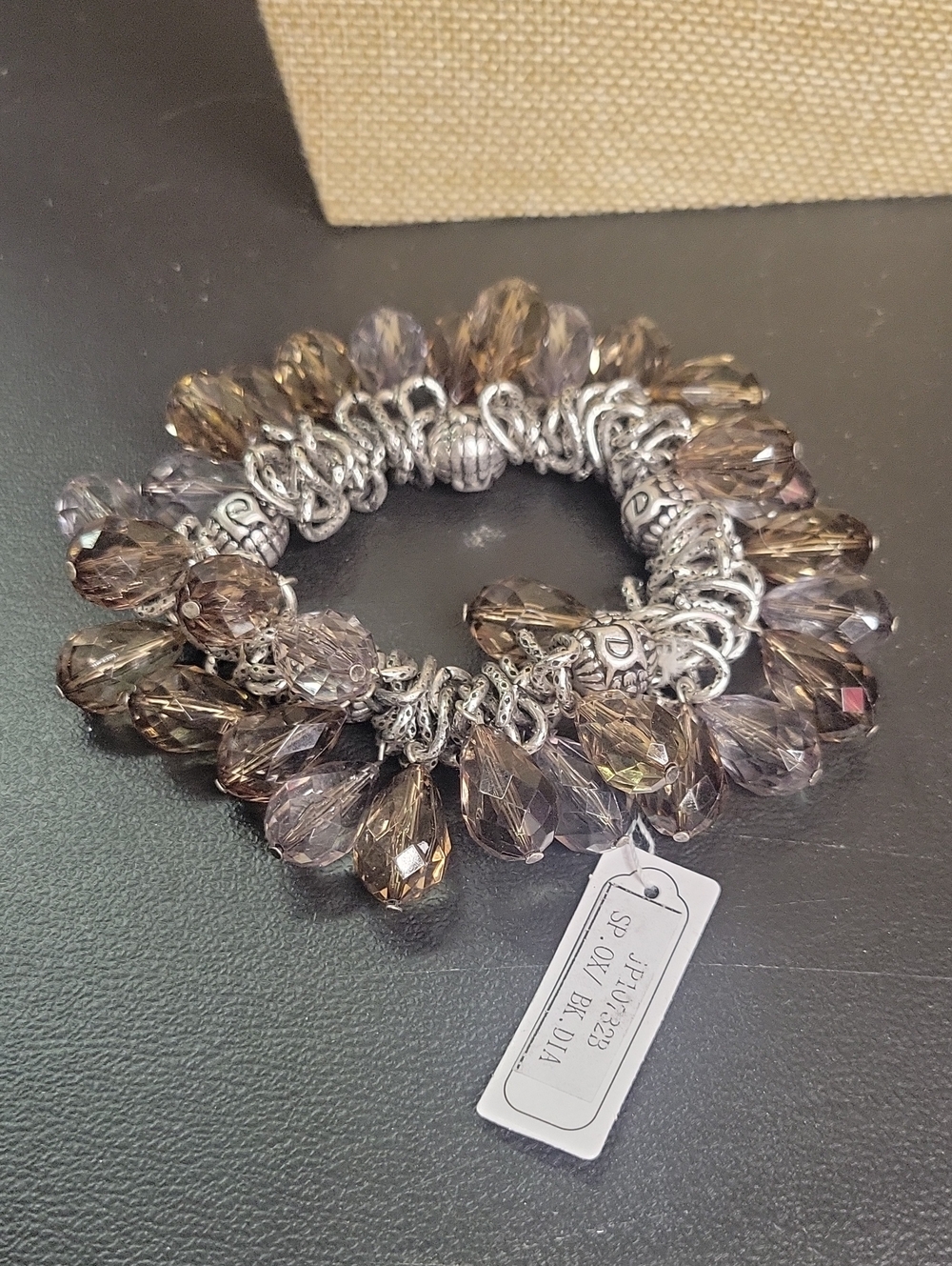 25- Beaded Teardrop Stretch Bracelet - Smoky Brown -